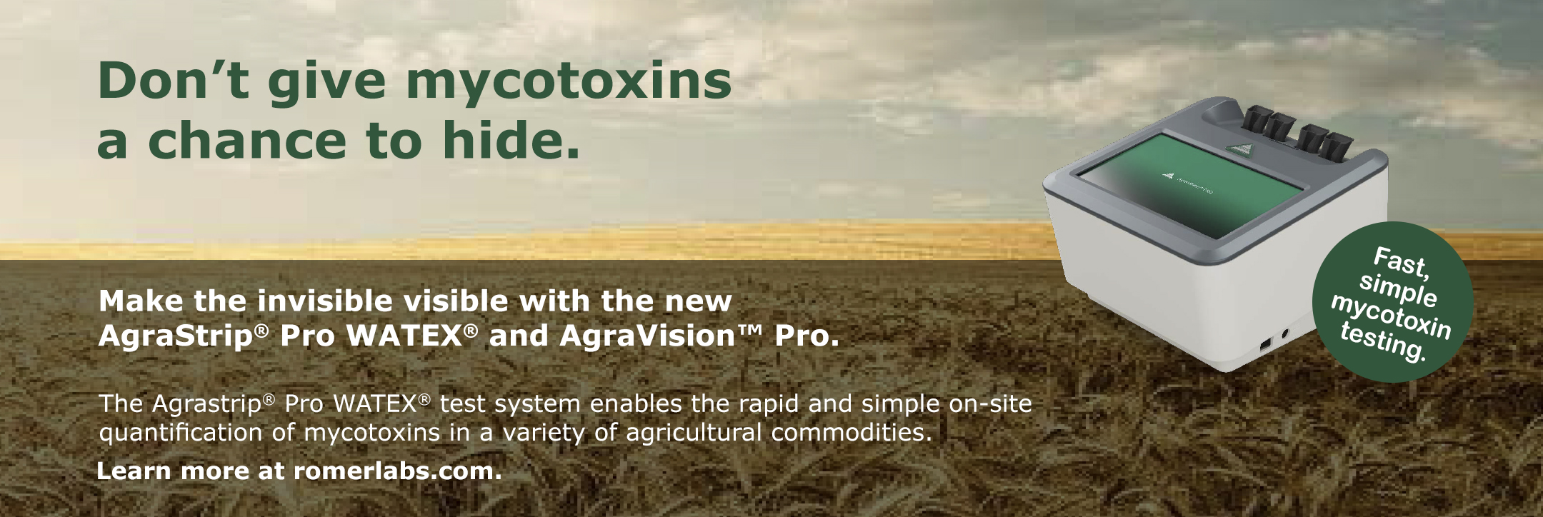 Introducing the AgraStrip® Pro WATEX® test system for the rapid, simple on-site quantification of #mycotoxins.